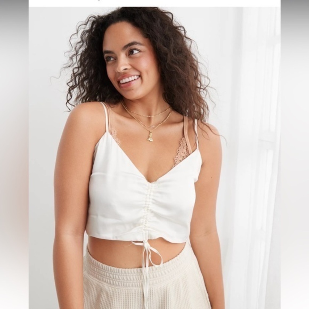 NWOT Aerie Satin Cinched Cropped Tank Top